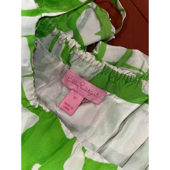 Lilly Pulitzer Green & White Tropical Print Ruffle Dress Women Size 0 - Picture 5 of 10